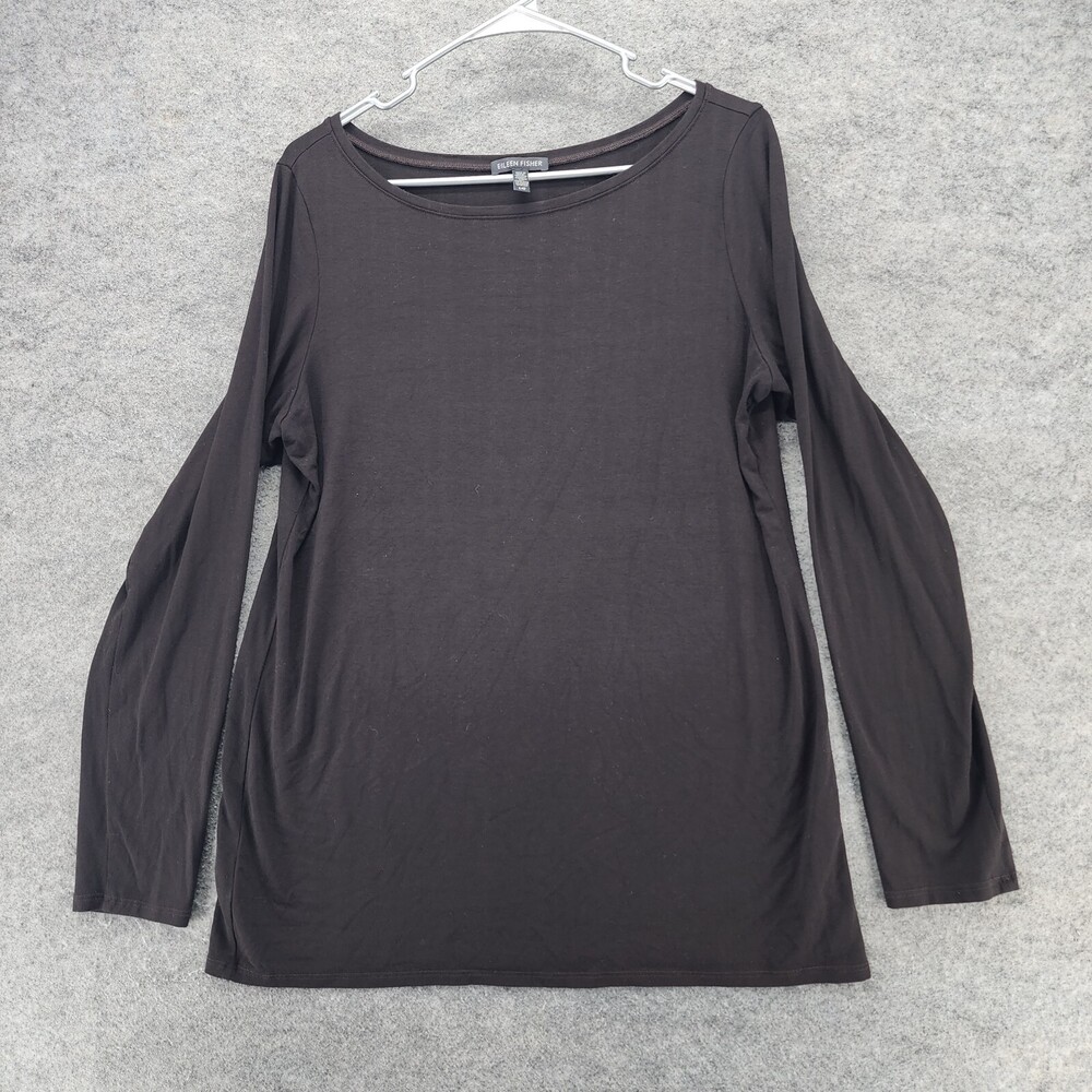 Eileen Fisher Shirt Womens Large Long Sleeve Black USA